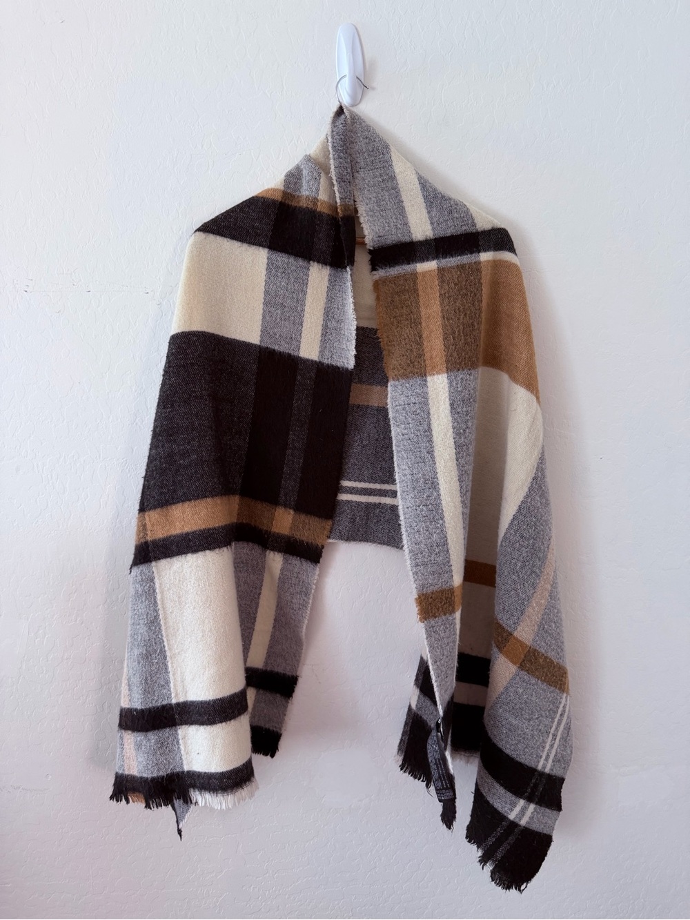 Zara Oversized Plaid Blanket Scarf Wrap Black Gray Camel Cream